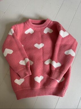 Pink Heart Pattern Crewneck Sweater